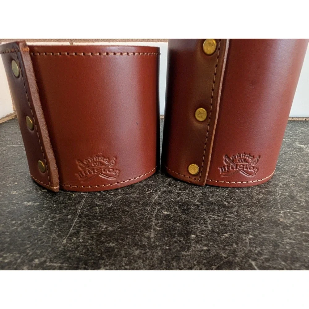 Col. Littleton Leather Koozie Set Brown Steerhide Drink Sleeves Brass Snaps